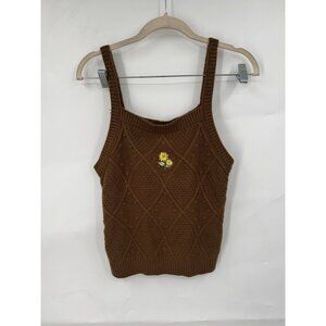 Ally Mae Flower Knit Tank Top Cami Y2K Retro Whimsical Women M Brown Preppy